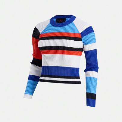 Jordan 女士 AS W J FLT LS SWTR 条纹长袖针织圆领T恤 TII7143-412