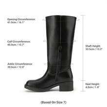 Women's Square Toe  Banana Boots Campus Comfortable Chunky Low Block Heel Vintage Knee High Riding Boots - màu đen - Xem 3