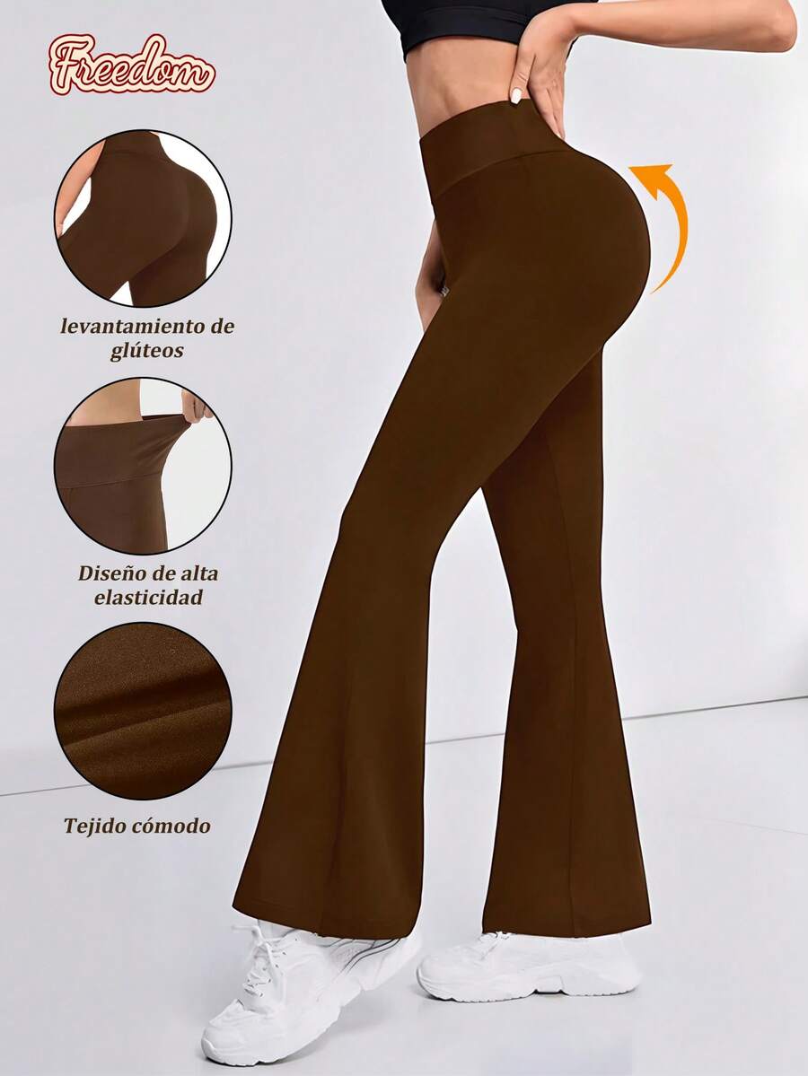 Freedom 1 pieza Pantalones de campana de cintura alta negros para mujer, pantalones casuales cómodos de ajuste ceñido y elástico, adecuados para bailar y yoga
