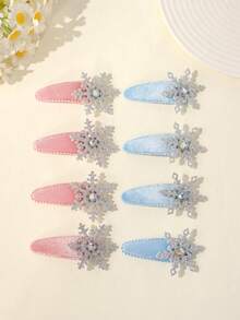4pcs Girls Cute Sweet Princess Style Snowflake Velvet Side Bangs Hair Clips - Multicolor - View 4
