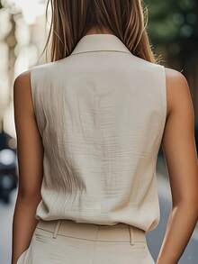Áo kiểu không tay thời trang và thanh lịch dành cho nữ, áo tank top casual, trang phục mùa hè, thiết kế cổ chữ V công sở, chất liệu thoáng khí nhẹ, áo sơ mi, áo top, phụ kiện cần thiết cho mùa hè, phong cách cho kỳ nghỉ của phụ nữ - Màu Khaki - Xem 2