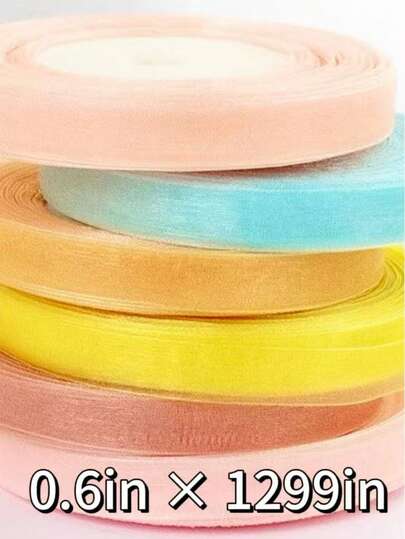 1 Roll 0.6in X 1299in Wide Transparent Tulle Ribbon, Chiffon Ribbon, Net Yarn, Colorful Ribbon For Handmade Crafts, Hats, Rose Flower, Packaging, Gift Wrapping, Ramadan, Fast Delivery