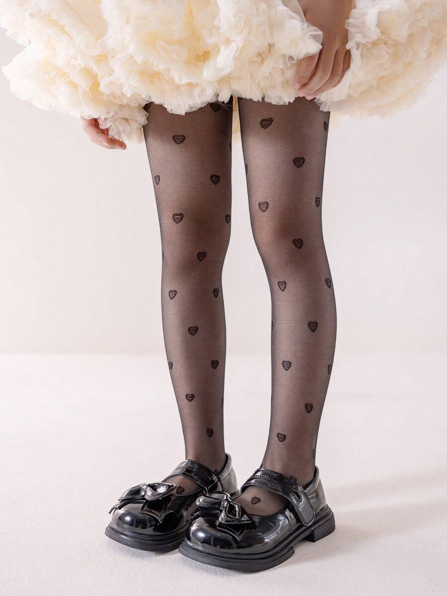 Một gói quần tất đen cho bé gái. Họa tiết trái tim dễ thương trên quần tất. Quần tất lưới cổ điển và đơn giản, thoáng khí, nhẹ và thoải mái. Thời trang, mềm mại, thân thiện với da, co giãn cao và không gây khó chịu. Thích hợp cho mặc hàng ngày, biểu diễn sân khấu, tiệc tùng và ngày Valentine. - màu đen - Xem 1