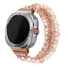 Elastic Crystal Jewelry Watch Band Suitable For Samsung Galaxy Watch 8 40mm 44mm And Galaxy Watch 8 Classic 46mm, Comfortable Stretch Bracelet Style Replacement Strap For Women, No Buckle - Pink - View 3