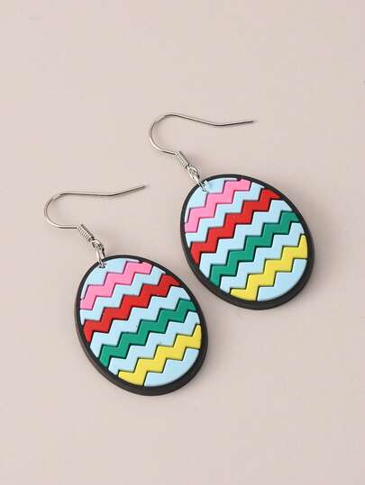 1对时尚彩色3D浮雕条纹复活节彩蛋设计耳环，适合女性佩戴，也适合作为复活节礼物。