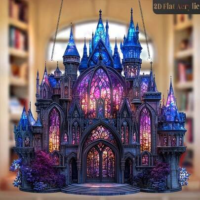 2D亚克力城堡装饰画，印花悬挂式捕梦网墙饰，色彩缤纷的独特家居装饰