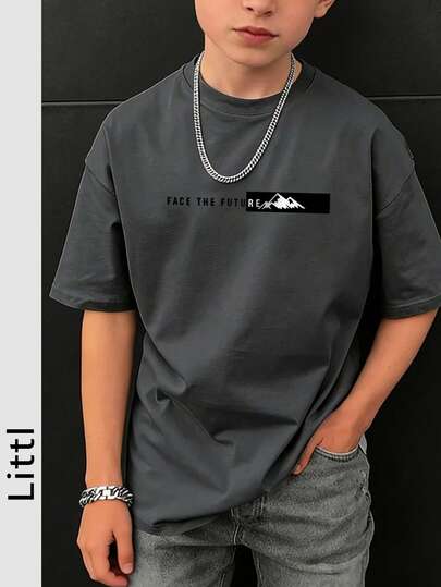 Boys & Teens Casual Printed Crew Neck Short Sleeve T-Shirt, Summer Top