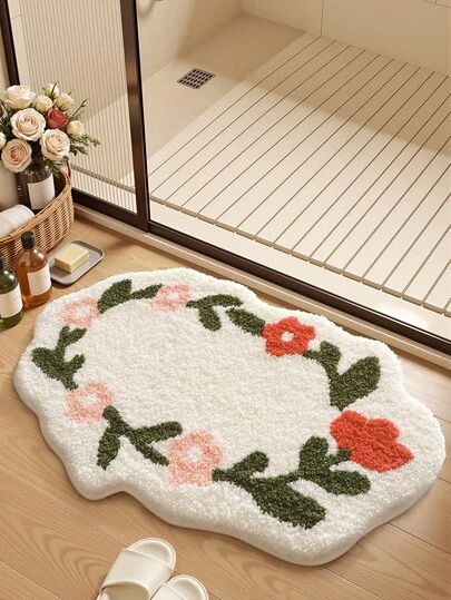 1PC Bathroom Mat Rugs,Multi-Color Fluffy Floral Pattern Bath Mat,Suitable Bathroom, Kitchen,Outdoor, Indoor, Runner Corridor, Bedroom, Living Room, Beside Throw Rugs Machine Washable Rug, Throw Rugs Washable Rug, Easy Clean, Anti-Slip Backing Rugs For Bedroom Bathroom Essentials Winter Decor, Valentine's Festival Decoration Rugs Bathroom Accessories Room Decor Set Outdoor Decor Rug Mat Carpet