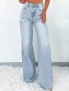 Quần jeans ống đứng dáng rộng thoải mái, phong cách đường phố đa năng, phù hợp mọi mùa. - Rửa nhẹ - Xem 1