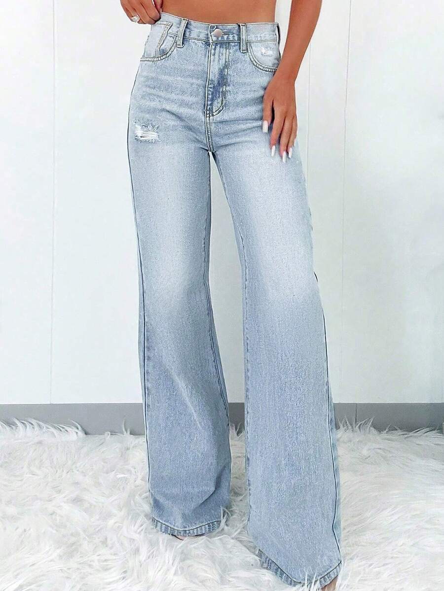 Quần jeans ống đứng dáng rộng thoải mái, phong cách đường phố đa năng, phù hợp mọi mùa. - Rửa nhẹ - Xem 1