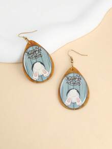 一对可爱的卡通水滴形耳环，心形兔子，豹纹兔子，印有精致花环的复活节亚克力耳环，是节日和派对的完美饰品，优雅时尚，在欧美地区广受欢迎。 - 彩色 - 查看 8