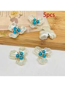10/5件装仿珍珠水钻装饰花朵设计帽子连衣裙装饰纽扣 DIY手工装饰配件 - 藍色 - 查看 8