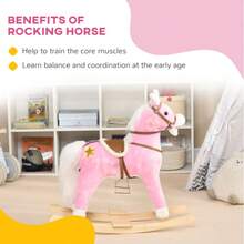 Toddler Pink Animal Rocking Horse With Sound And Saddle, Fun Gift For Kids 3+ Years - Pink - View 5