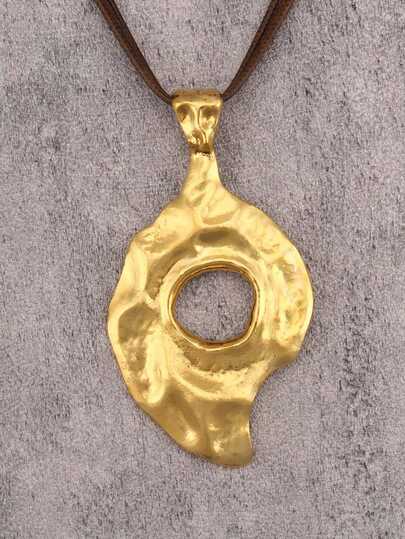 1pc Fashionable Minimalist Bohemian Asymmetrical Geometric Pendant Necklace, Brown Wax Cord Sweater Chain Necklace, Unisex Couple Necklace, Music Festival Party Gift