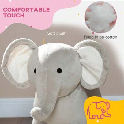 Kids' Rocking Elephant Toy With Realistic Sounds, Plush Toy That Can Be Played With For 2-4 Years, Gray.
