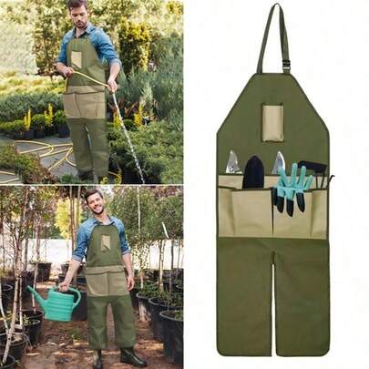 Oxford Cloth Garden Apron, Adjustable Knee-Reinforced Waterproof Apron With Pockets, Suitable For Mowing, Gardening, Trimming, Outdoor Yard Work