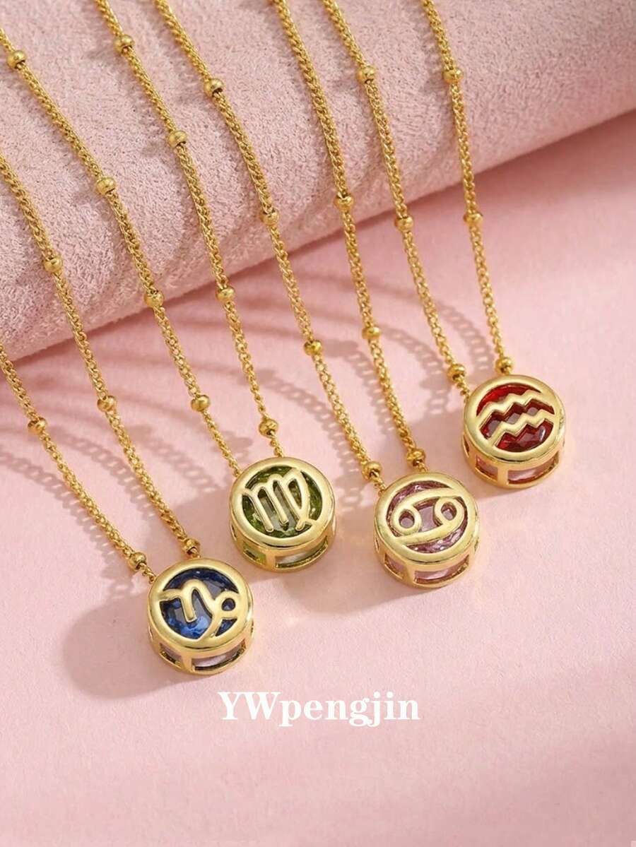 1件精致圆形十二生肖诞生石项链，可个性化定制星象图案，可作为日常佩戴饰品或周年纪念礼物。 - 金色 - 查看 1