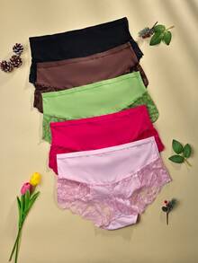 5pcs/Pack Plus Size Women's Solid Color Lace Patchwork Comfortable Sexy Briefs - Multicolor - View 2