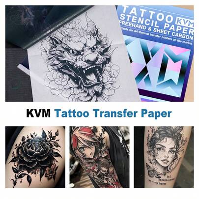 100pcs/Box Tattoo Transfer Paper, Thermal Copy Tattoo Template Paper, Skin-Friendly Material, Instant Transfer, Precise Shaping, Simple & Efficient, Firm Adhesion, Suitable For Various Creative Patterns, Create High-Quality Tattoos, Essential For Tattoo Artists, Design Your Own Tattoo! Gift
