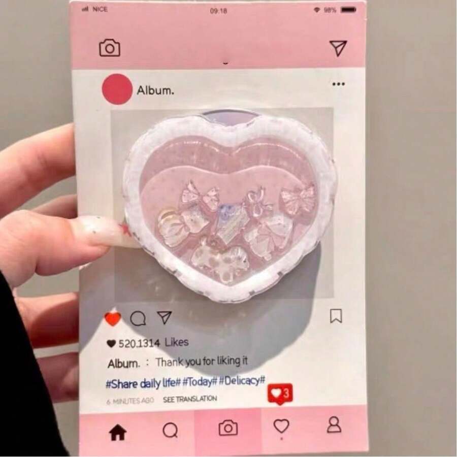 Giá đỡ điện thoại nam châm hình trái tim kiểu Hàn Quốc dễ thương, có ren, phù hợp với giá đỡ MagSafe để bàn, lý tưởng để xem video, quà tặng mùa xuân. - Nhiều màu - Xem 1