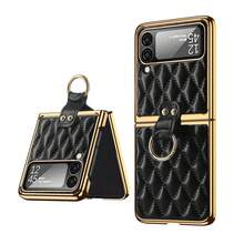 VIETAO Electroplating PC Material Finger Ring Holder Faux Leather Phone Case Compatible With Samsung Galaxy Z Flip 3 4 5 6 7 Mobile Cover With Tempered Glass Screen Protector - Black - View 6