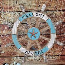 1/3 PiecesNautical-Themed Wall Decor Set - Wooden Anchor, Rudder, And Lifebuoy With "Welcome Aboard" And "Boat" Stamps; Summer Ocean-Themed Hanging Wall Decor; Indoor Nautical Wall Decor - 彩色 - 查看 4
