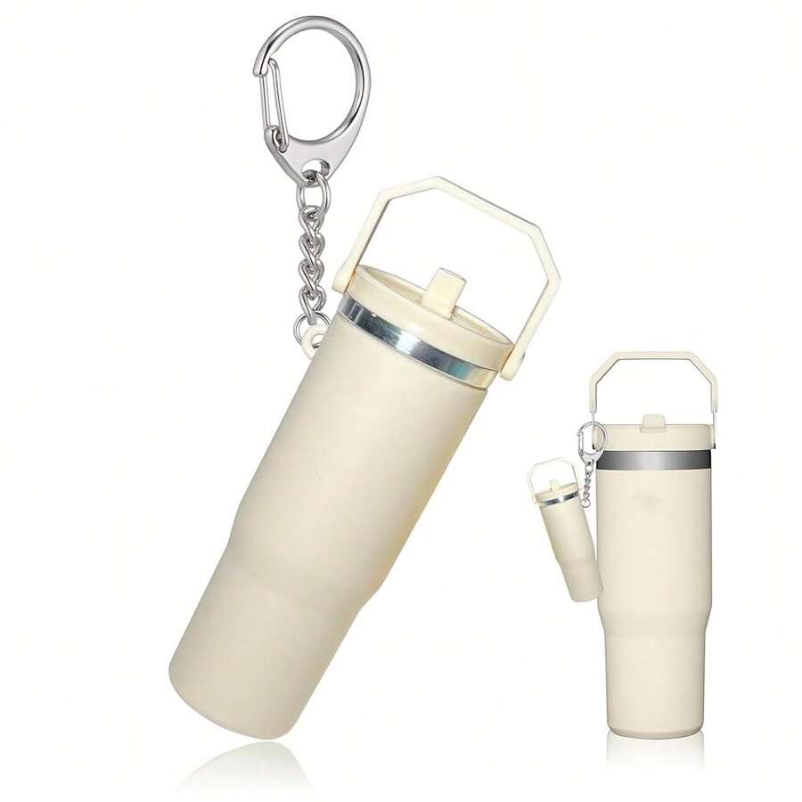 Llavero con mini taza compatible con el vaso , lindo soporte de vaso térmico para bolso, mochila - Beis - Ver 1