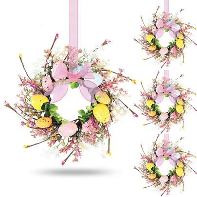 3件套复活节彩蛋蜡烛花环，迷你人造春季复活节彩蛋浆果花环，适合悬挂在前门、厨房橱柜上，配有丝带，可用于装饰门廊、墙壁、窗户和农舍。