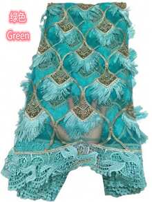 1码/5码粉色和蓝色新款非洲大钻石串珠刺绣瑞士薄纱蕾丝面料。高品质时尚法式刺绣网纱蕾丝面料2026红色，适合婚礼派对。 - A - 查看 4