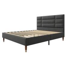 Upholstered Double Bed With Bed Frame And Iron Frame. 140x200 Cm Frame And Headboard With Cushion. Suitable For Bedrooms And Apartments, Grey, Black (With Spring Mattress) - Grey - View 5