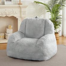 Puff para Adultos y Adolescentes - Sillón de Microperlas Grande, Color Gris Claro | Ideal para Sala, Cuarto de Juegos o Sótano, Relleno Incluido - Gris - Ver 1
