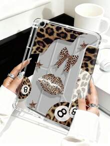 Leopard-Print Lips, Lucky 8 Billiard Balls, Leopard-Print Stars Tablet Case Compatible With Air 11-Inch M3 2025 / M2 2024, Air 5th Generation 2022 , (A16) 11 Inch 11th Generation 2025,Compatible With Samsung Galaxy Tab,Kindle Paperwhite 12th Gen 2024, Clear Back ,Fashion Pattern Protective Case,Automatic Sleep And Wake-Up Function, Airbag Protection, Suitable For Gifts And Office Use - Multicolor - View 5