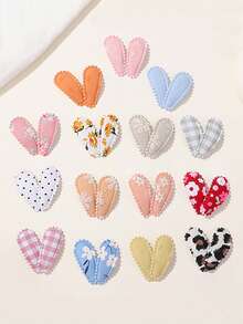 40/60个随机可爱儿童迷你水滴BB发夹，布艺印花刺绣发夹，惊喜女宝宝发饰 - 彩色 - 查看 5