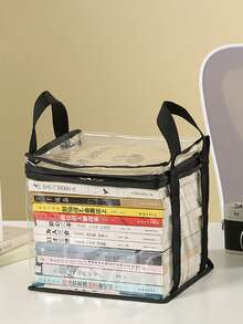 1 件书籍收纳盒，透明可折叠书包，适用于家庭、教室、防尘书籍整理器、旧书和玩具收纳 - 彩色 - 查看 7