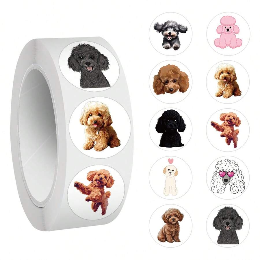 500张贵宾犬贴纸卷，美观实用，适用于剪贴簿、日记、保险杠、滑板、水瓶、卡通、安全帽、汽车贴纸