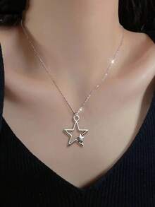 复古哥特风星星项链，个性化韩版银色星星项链，毛衣链，Y2K 女式项链 - 銀色 - 查看 2