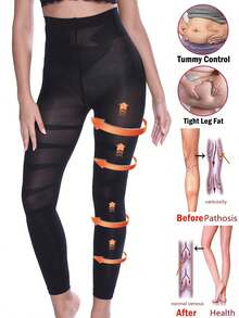 Anti-Cellulite-Leggings Damen Yoga Hose mit hoher Taille, Bauchkontrolle formende Kompressions-Body-Shaper, Abdominal Control Po-Lifting - Schwarz - Übersicht 1