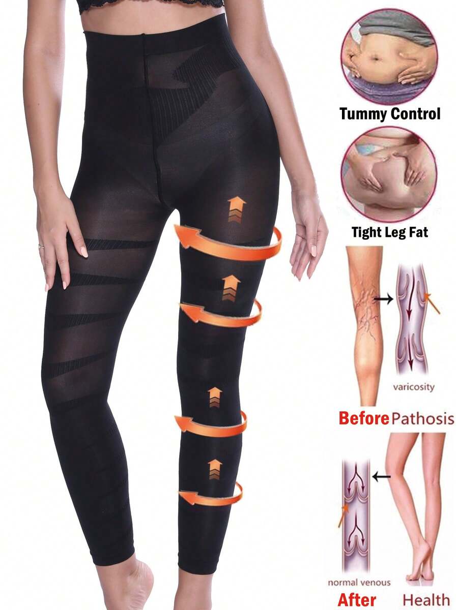 Anti-Cellulite-Leggings Damen Yoga Hose mit hoher Taille, Bauchkontrolle formende Kompressions-Body-Shaper, Abdominal Control Po-Lifting - Schwarz - Übersicht 1