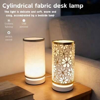 1pc Minimalist Modern Nordic Fabric Desk Lamp - USB Powered LED Lamp With Warm Ambient Lighting, Suitable For Reading, Sleeping And Home Office Decor, Home Office Lighting | Home Office Desk Lamp