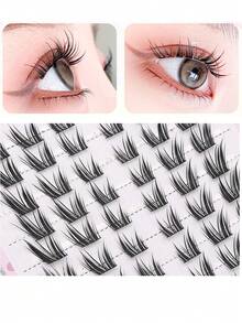 60 قطعة من رموش مستعارة بشكل أجنحة ثعلب مائلة للرضع، ذات ساق شفافة، طبيعية وفوضوية بطراز الساحرات بتجعيد C - C - مشاهدة 4