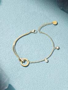 1pc S925 Sterling Silver Roman Numeral Double Ring Bracelet, Women's Delicate Chic Rhinestone Inlaid Bracelet, Unique Gift - Geometry - View 7