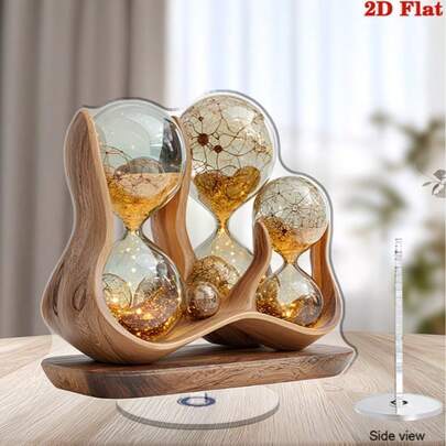 2D旋转亚克力桌面摆件 - 现代金色颗粒设计，带旋转球，无需用电，适用于办公室和家庭