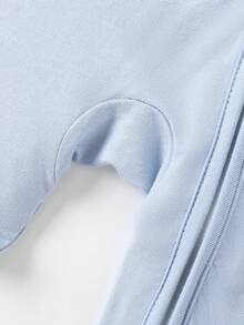 Junblebaby Baby Boy Bamboo Fiber Zipper Romper ,Tight-Fitting Style-Bamboo Fiber Solid Color Long-Sleeved Zipper, Baby Boy Clothes, Bamboo Baby Jumpsuit, With Bidirectional Zipper & Foldable Footie (0-3Y) - 淺藍色 - 查看 7