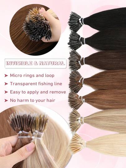 Extensiones de cabello humano con anillos nano de 12-22 pulgadas y 30g-50g, moños con cuentas nano, rectos, adecuados para uso diario, bodas y fiestas