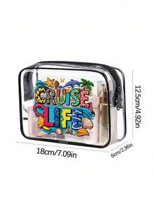 Simple Transparent Zippered Tote Bag - A Transparent Travel Toiletries Organizer Bag, Printed With "Cruise Life" And Ocean, Seashell, Starfish, Coconut Tree, And Dolphin Motifs. Lightweight Cosmetic Bag, High-Quality Pvc Cosmetic Bag, Portable And Durable High-Quality Travel Organizer Bag - Multicolor - View 9