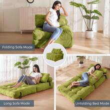 Convertible Folding Sofa Bed - Sleeper Chair With Pillow & Back Support, Portable Floor Lounge For Living Room Bedroom - Green - View 11