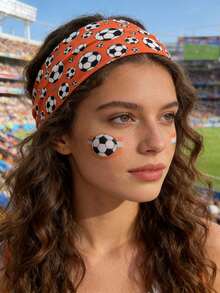Fashion Football Print Headband, Elastic Football Print Party Sports Fitness Yoga Sweatband Football Bohemian Polyester Headband, All Season - Multicolor - View 2