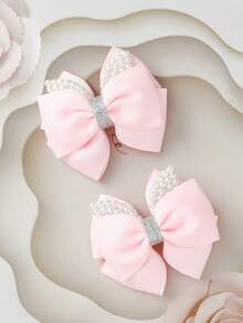 2pcs/Set Bowknot Hair Clips For Teen - Pink - View 4