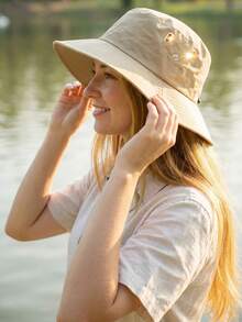 1顶户外徒步西部牛仔帽，女士防晒帽/男女通用速干抽绳渔夫帽 - 卡其色 - 查看 4