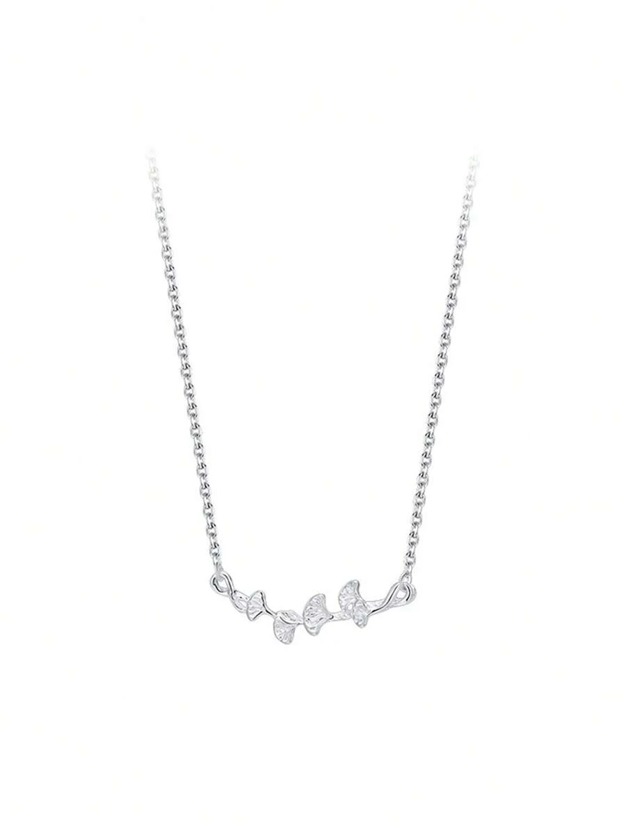 925纯银银杏叶锁骨项链 复古艺术情人节生日母亲节礼盒 - 銀色 - 查看 1